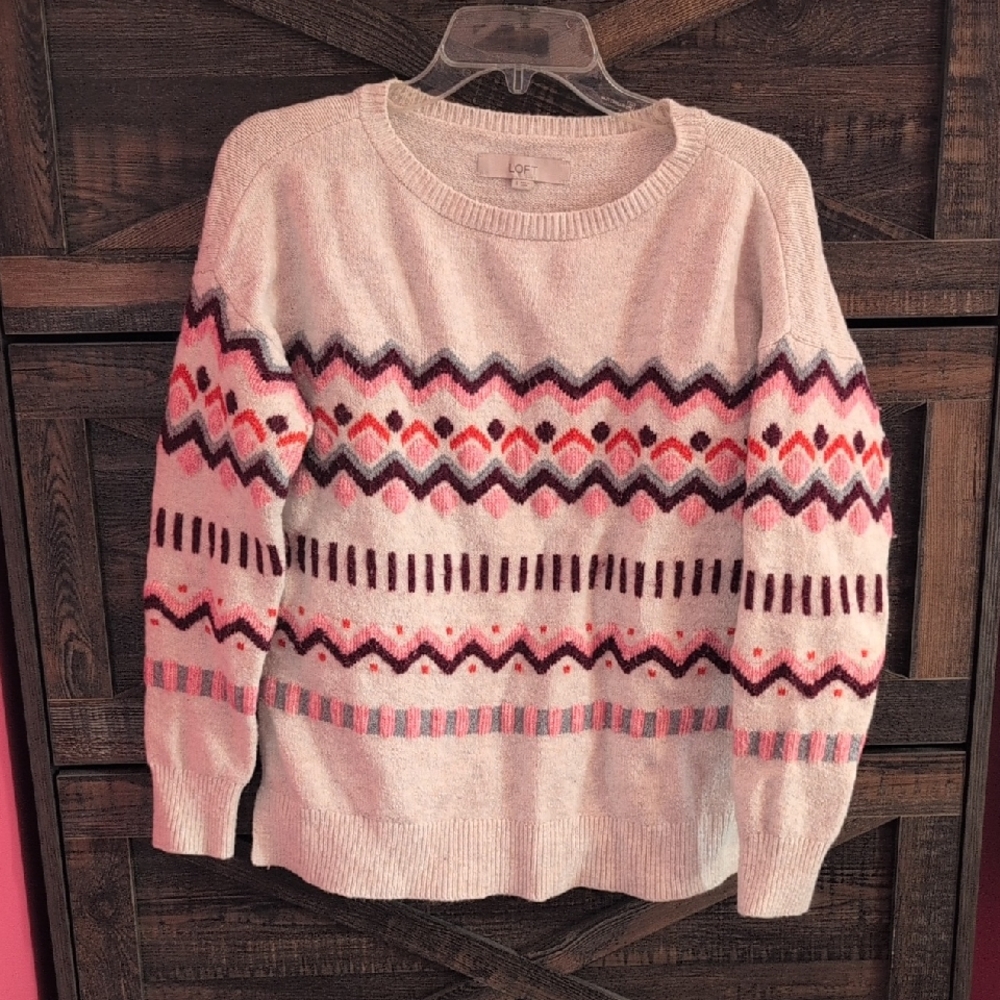 Loft Fair Isle Women's Sweater - Pink and Cream